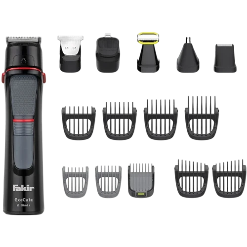 Fakir Execute 2 Blade - 15-in-1 Grooming Kit - Dual Stainless Steel Blades - IPX5 Washable - Magnetic Charging - Shockproof Travel Bag - Black