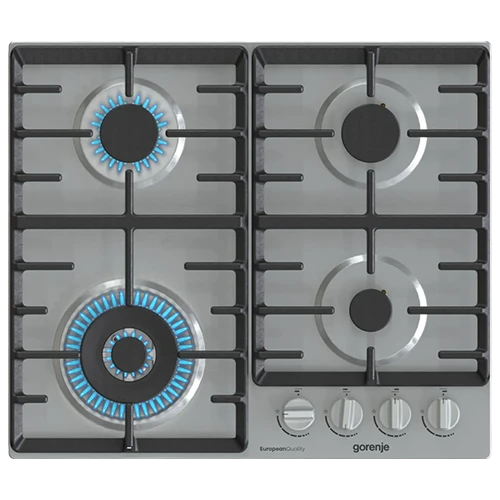 Gorenje Built-in Gas Hob 60 cm GW642X - BigSurface Design - Cast Iron ProGrids - Powerful 3.5 kW Wok Burner - 4 Burners - Inox